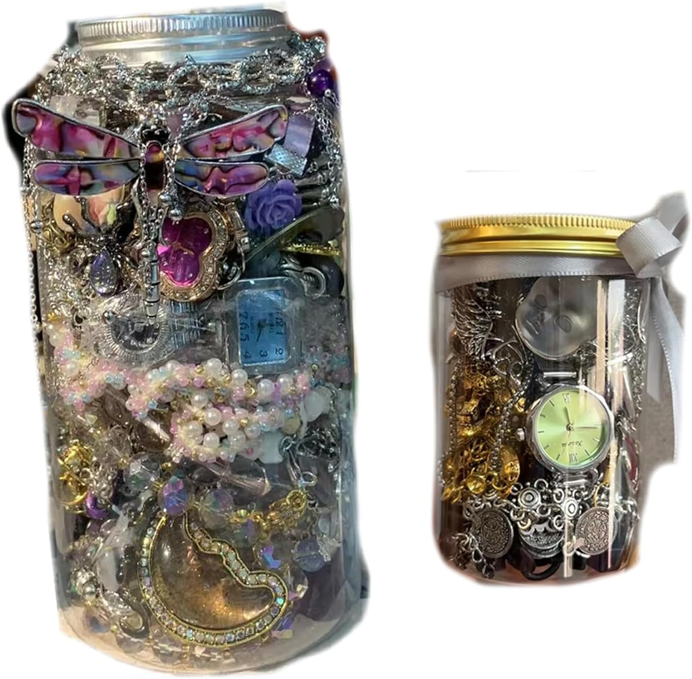gudong Mystery Jewelry Jar Bundle,40-45 Piece Vintage Jewelry Box,Surprise Box for Women, Vintage Hippie Boho Style Rings, Necklaces, Bracelets,Earrings Hair Clip Set