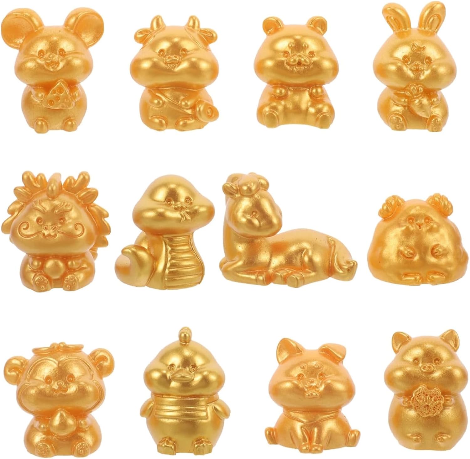 Ssguopte 12PCS Chinese Zodiac Animal Figure Set, Feng Shui Resin Mini Animals Figures, Animal Figurines for New Year Celebration and Table Decoration