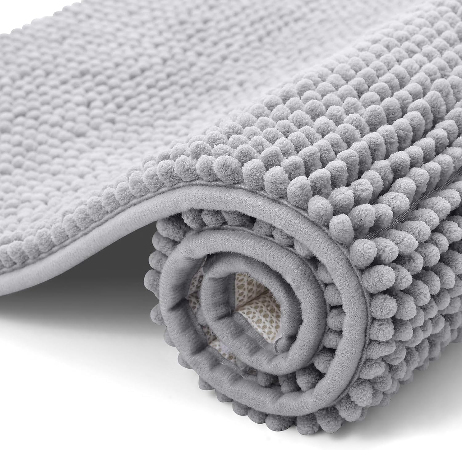 smiry Non Slip Chenille Bath Mat, Extra Soft Bathroom Mat, Super Absorbent Fluffy Bath Mats for Bathroom, Machine-Washable Quick Dry Bath Rug Foot Mat, 40 x 60 cm, Grey