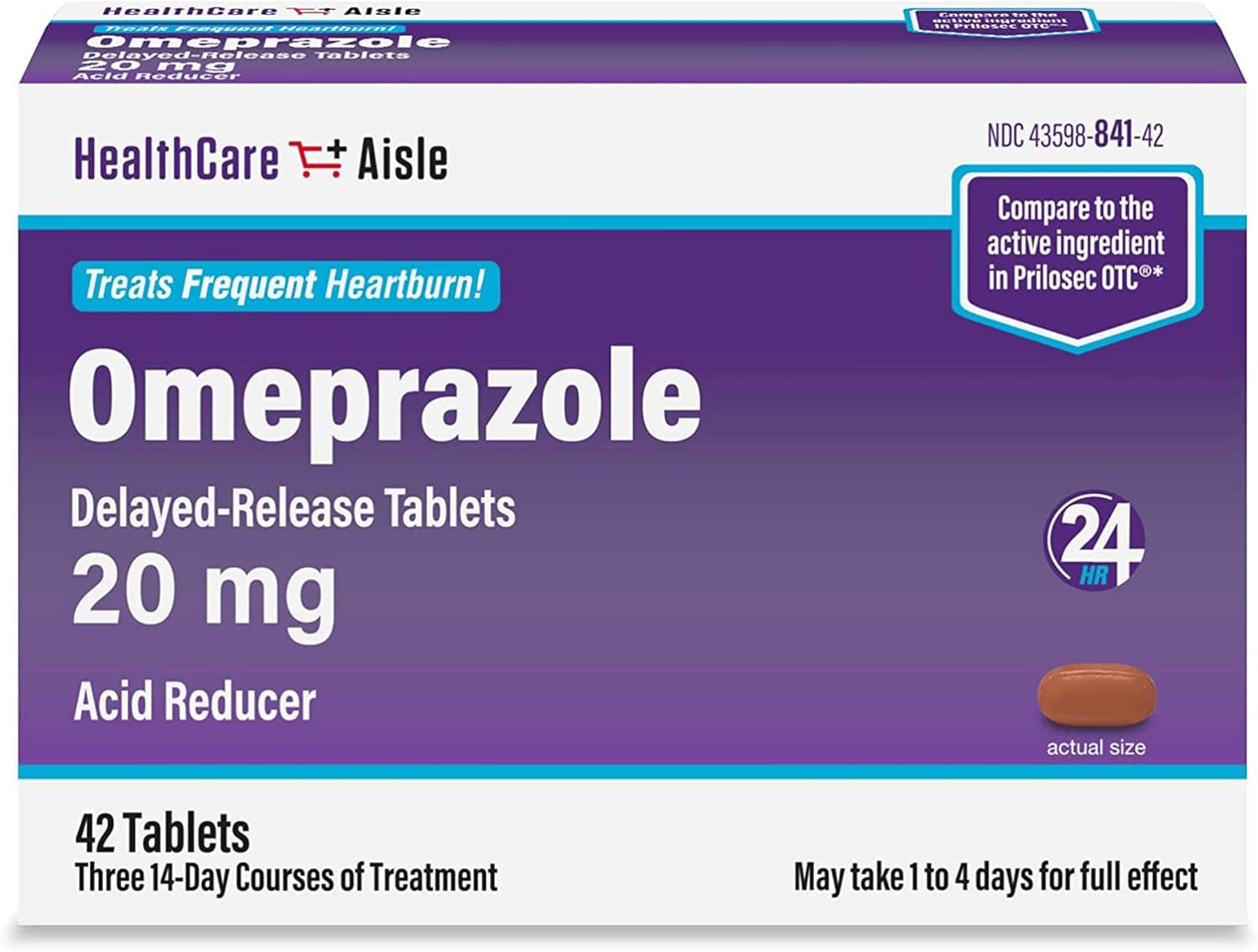 HealthCareAisle Omeprazole 20 mg - 42 Delayed-Release Tablets - Acid Reducer, Treats Frequent Heartburn