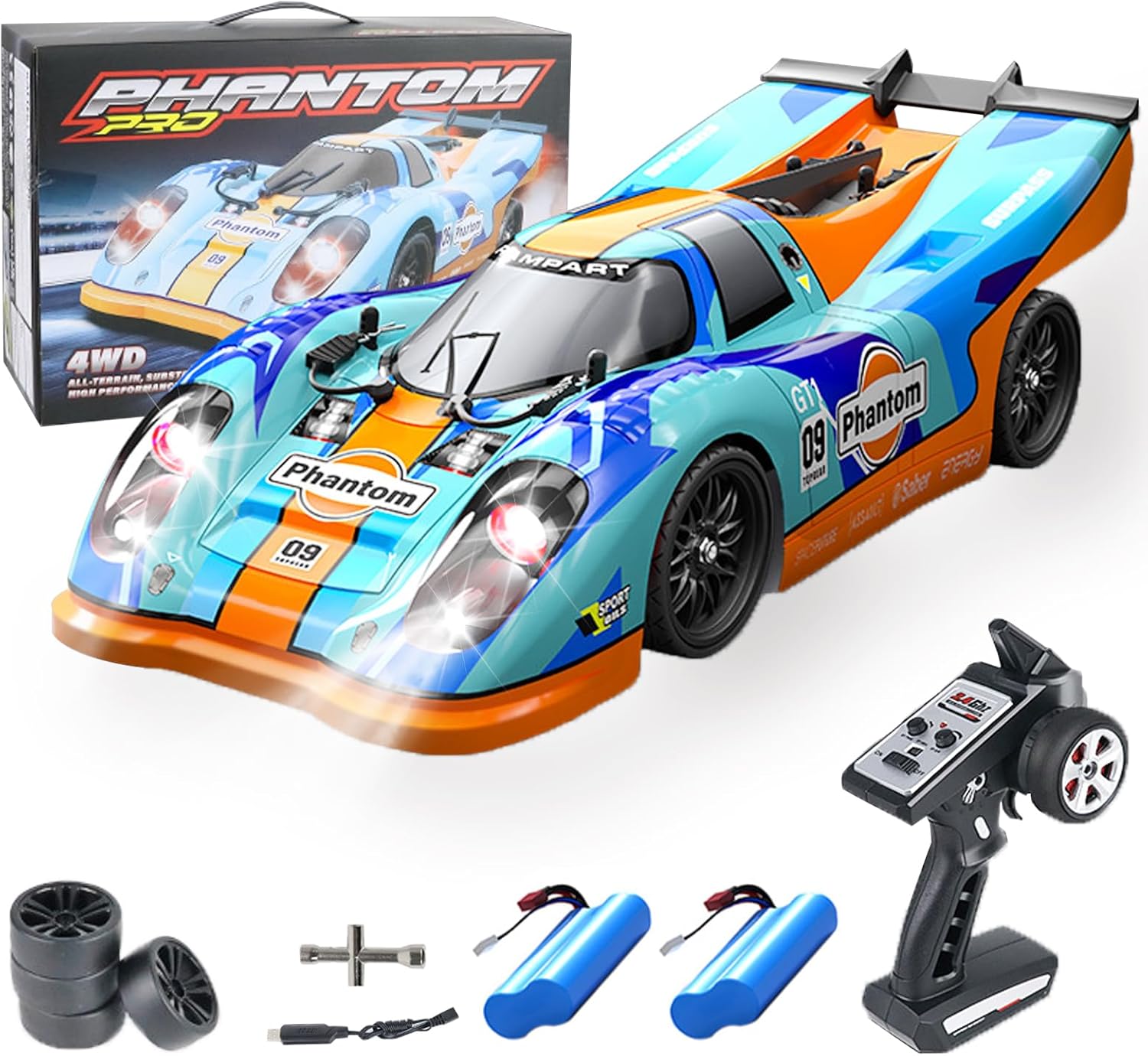 Hylukon 1:16 Scale RC Drift Car, 50+KM/H High Speed Remote Control Car, 2.4GHz 4WD Brushless Remote Control Race Car with LED Light, Fast RC Car Drifting Car Vehicle Gift for Adults Kids