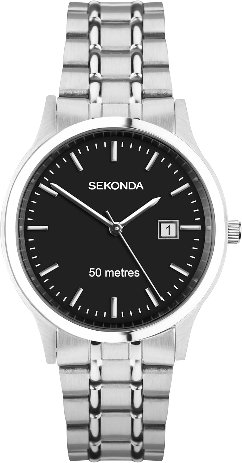 Sekonda Mens 41mm Classic Round Stainless Steel Quartz Watch with Date 50m Water Resistant