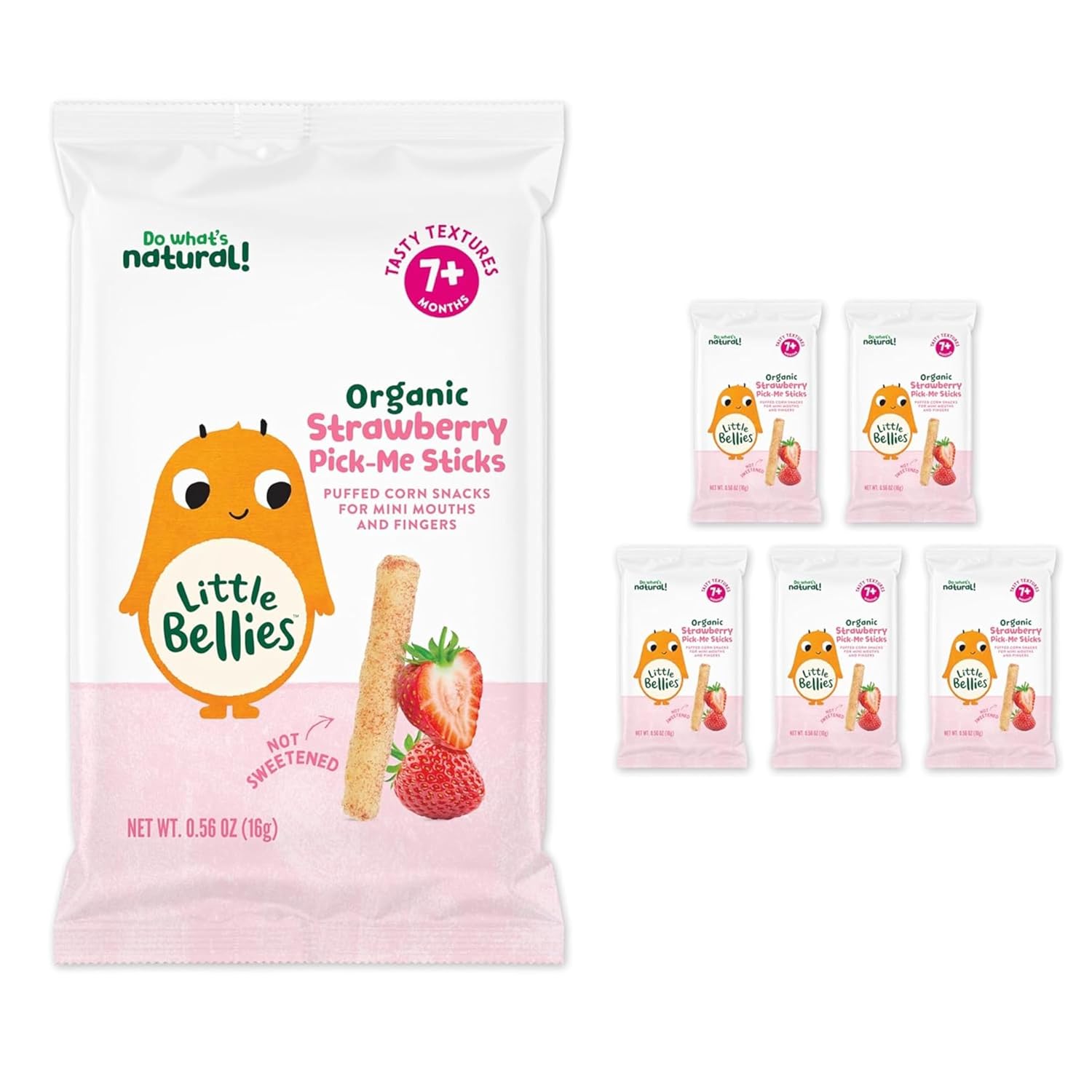 Little Bellies Organic Strawberry Pick-Me Sticks Baby Snack (Pack of 5 x 0.56 oz Individual Packs)