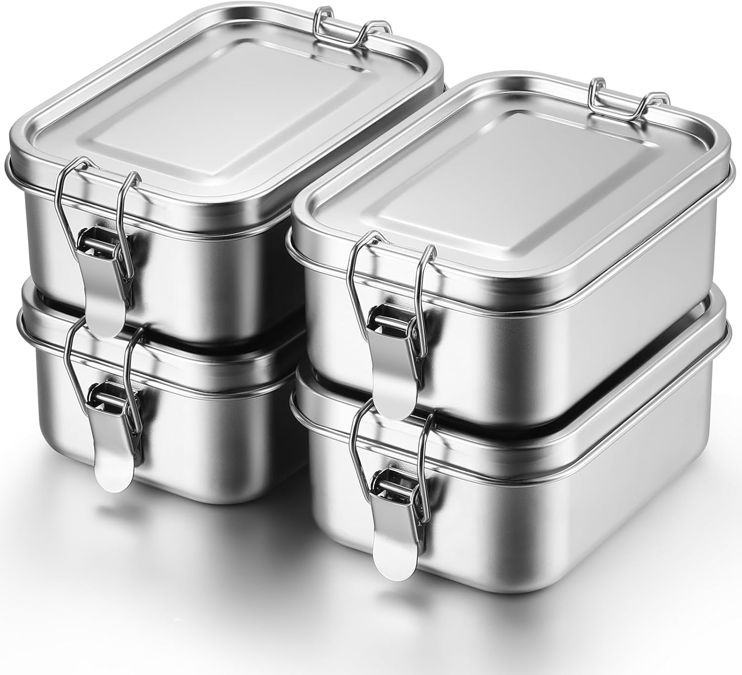 Umigy 4 Pcs Stainless Steel Food Containers Metal Bento Lunch Box Stainless Steel Food Storage Containers, Lockable Clips to Leak Proof, Reusable Dishwasher Snack Boxes for Work, Picnic (550ml)