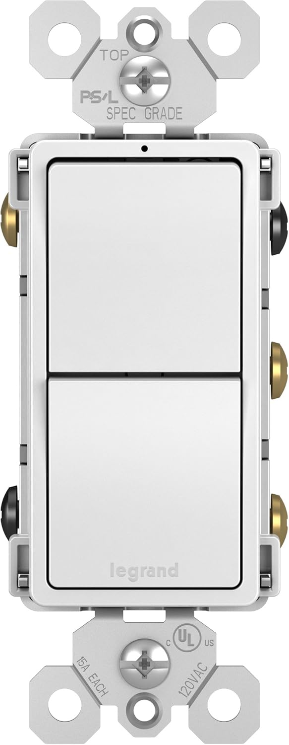 Legrand radiant RCD33WCC6 15 Amp Combination 2-in-1 Decorator Rocker Light Switch, Two 3-Way Switches, White (1 Count)