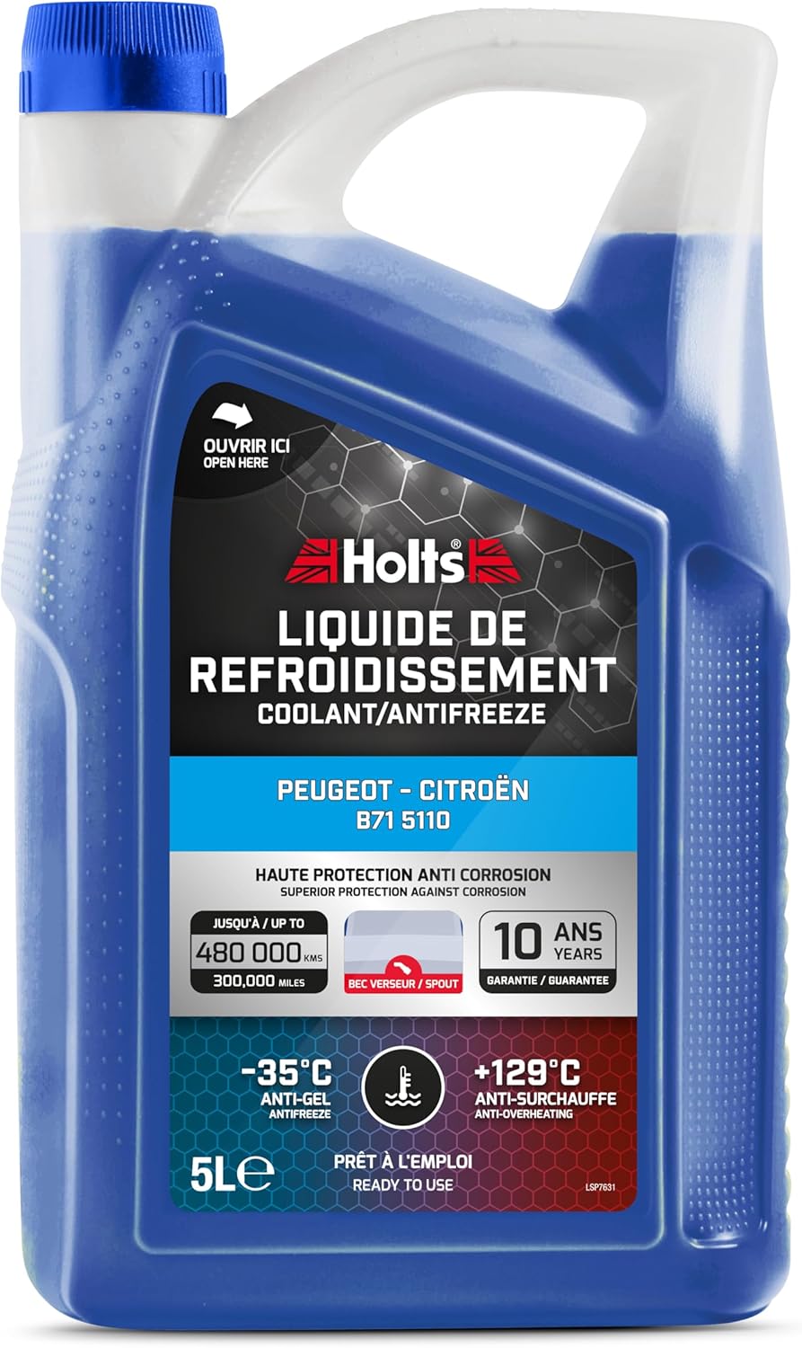 Holts HAFR0002B Antifreeze Coolant for Peugeot Citroen with spout 10-year 300k mile long life protection to -35°C, with spout, Blue, 5 Litre