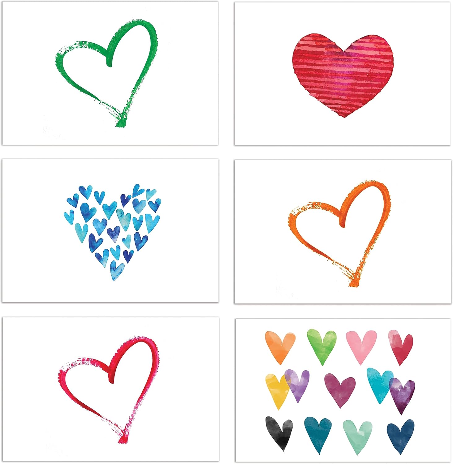 Better Office Products 100-Pack All Occasion Greeting Cards, Assorted Blank Note Cards, 4 x 6 inch, 6 Contemporary Heart Designs, Blank Inside, with Envelopes, 100 Pack