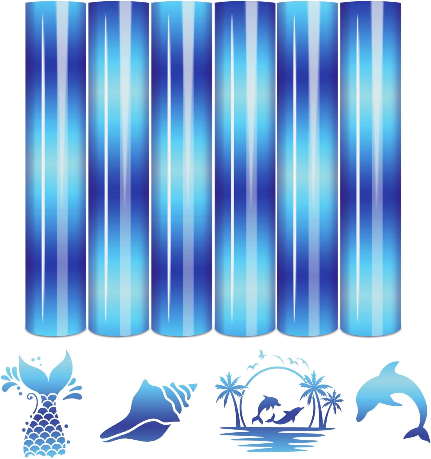 Tintnut Gradient HTV Vinyl - 6sheets 12 x 10 Inches Blue Ombre HTV Iron on Vinyl Gradient Heat Transfer Vinyl for T-Shirts DIY Rainbow Patterned HTV Vinyl Compatible with Sillhoutte Cameo/Cricut