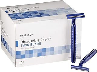 McKesson Disposable Razors, Shaving Razor, Twin Blade, Stainless Steel Blade, Blue, 50 Count, 1 Pack
