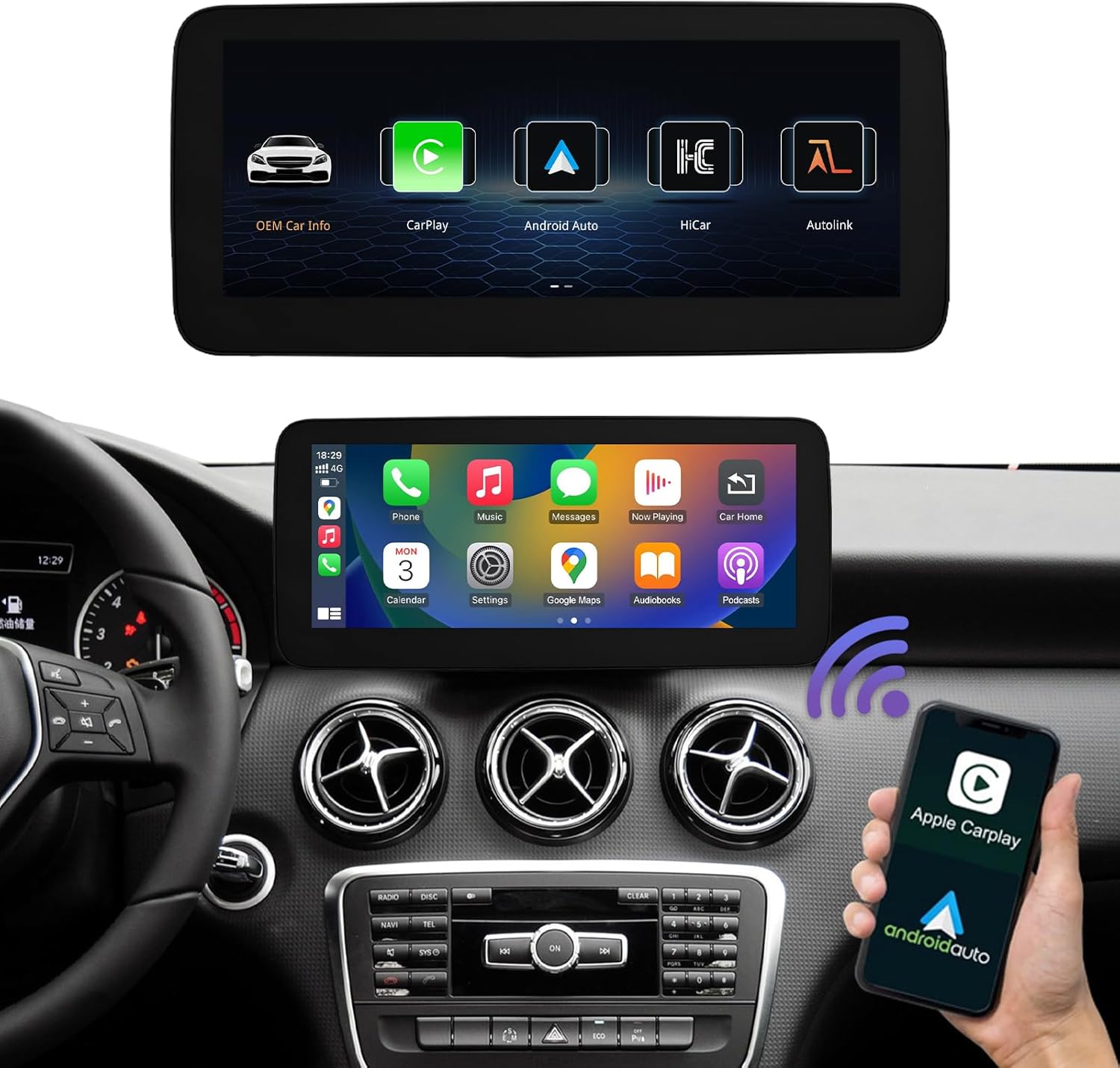 Road Top 10.25" Linux Car Multimedia Screen for Mercedes Benz CLA GLA Class C117/ X117/X156 2013-2015 Year with NTG4.5/4.7, Support Wireless CarPlay Android Auto Use OEM Bluetooth Calling