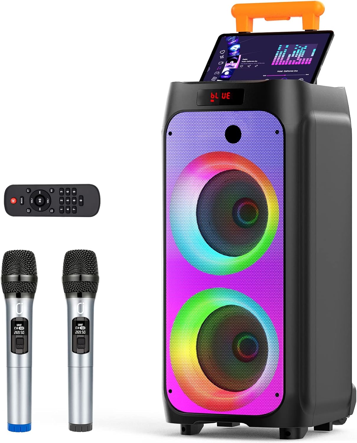 JYX Karaoke Machine with 2 Wireless Microphones for Adults, Big Bluetooth Party Speaker with LED Disco Lights, Supports TWS/USB/AUX/SD Card, Ideal for Home & Outdoor Use (500W)