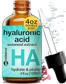 Double Size (4OZ) Hyaluronic Acid Serum for Face 3.5%, Hyaluronic Acid Moisturizer, Hydrating Serum for Face, Moisturizing Hyaluronic Acid Serum with Seaweed and Chamomile, Glow Face Serum for Women