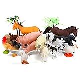 WODMAZ Farm Animals Figures Toys, 26PCS Realistic Jumbo Plastic Farm Figurines Playset Includes Fences, Learning Educational Toys for Boys Girls Toddlers Bath Cupcake Topper Birthday Set