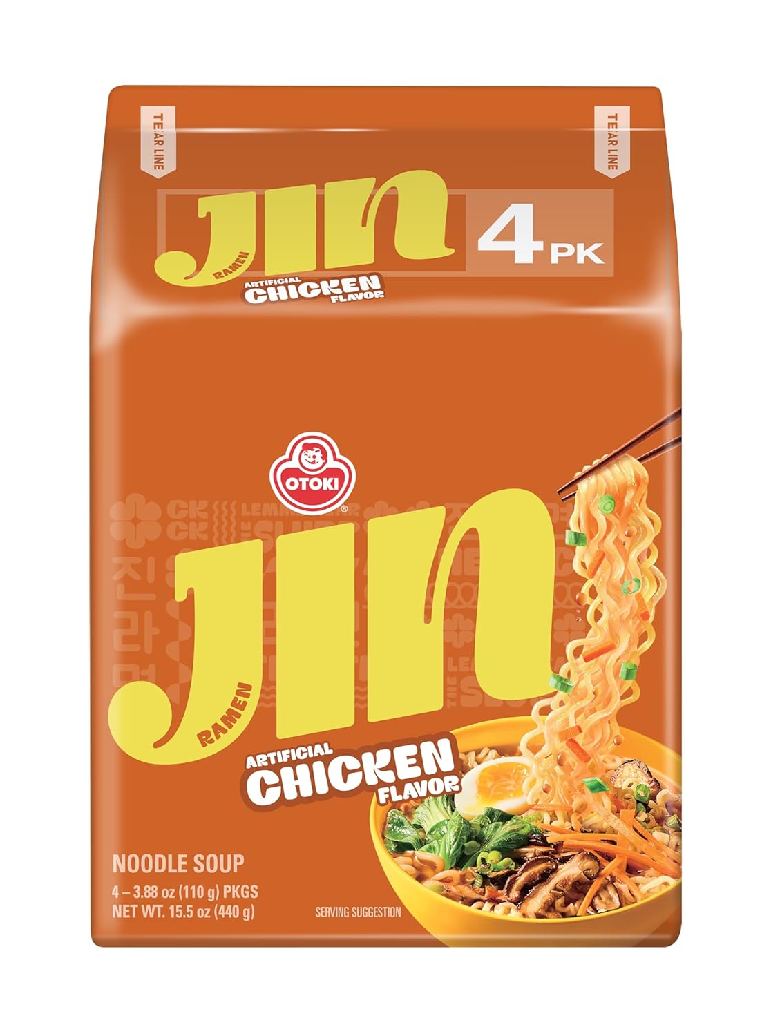 OTOKI Jin Ramen Chicken Flavor (32 Pack), Authentic Korean Instant Artificial Chicken Flavor Noodle Soup, Genuine Korean Style Instant Ramen Noodle, Savory & Rich, Quick & Easy Meal 4.23oz x 32 Pack