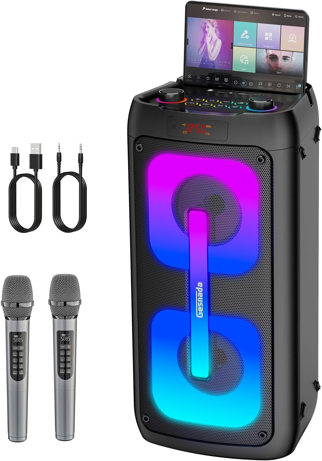Karaoke Machine for Adults, Portable Bluetooth Speaker with 2 Wireless Microphones, Portable PA System with Disco Lights for Big Party, Outdoor, Ideal Gifts for Family, Music Lover