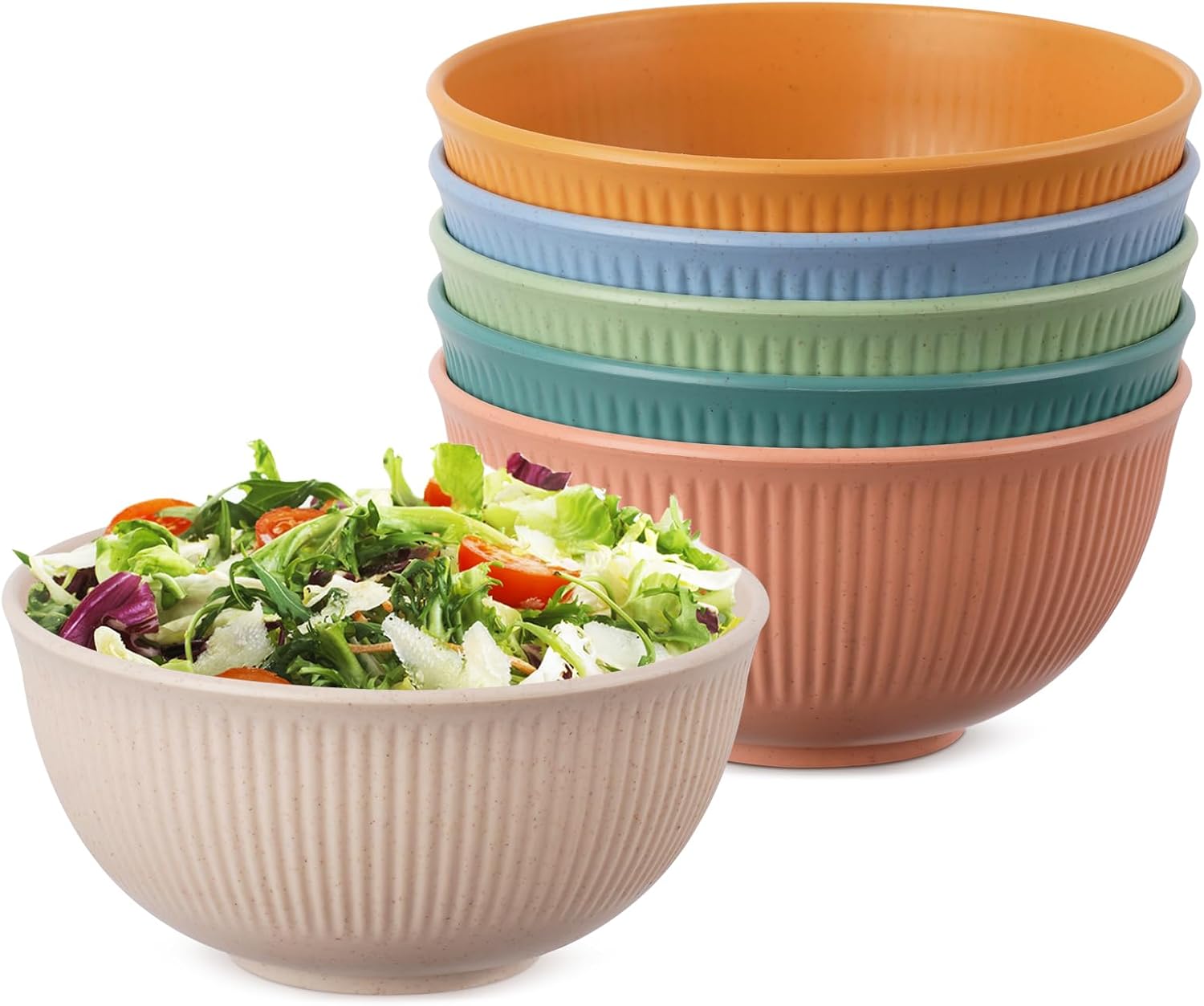 Cereal Breakfast Bowls 6 Pack Unbreakable Picnic Bowl 24 oz Plastic Lightweight Snack Pasta Salad Fruit Dessert Oatmeal Mixing Bowl for Kitchen Camping Dinner Soup Food Serving Bowl Reusable Bowls Set