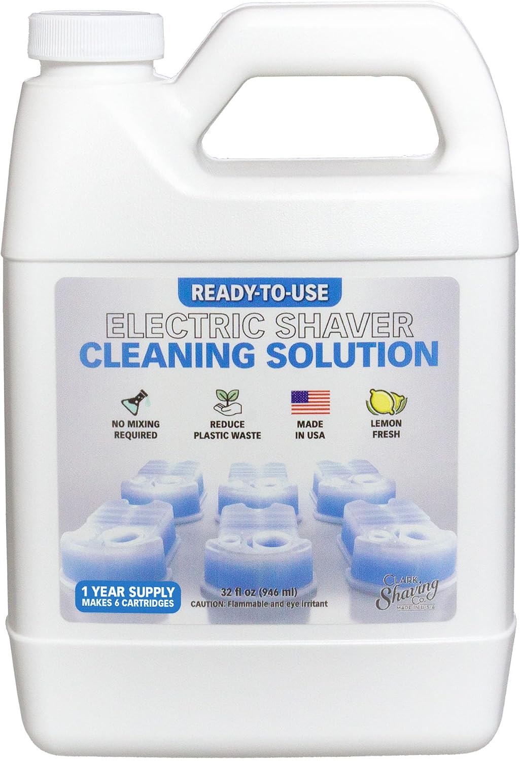 Clark Shaving Co. Cleaning Solution for Braun Clean & Renew, 32 oz | Compatible with Braun Clean & Renew shaver cleaning systems.