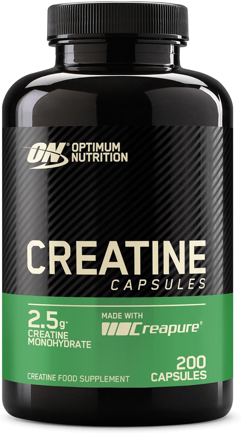 Optimum Nutrition Creatine Capsules with 2500 mg of Unflavoured Creatine Monohydrate per Serving, Creatine Food Supplement Capsules to support performance, 100 Servings, 200 Capsules