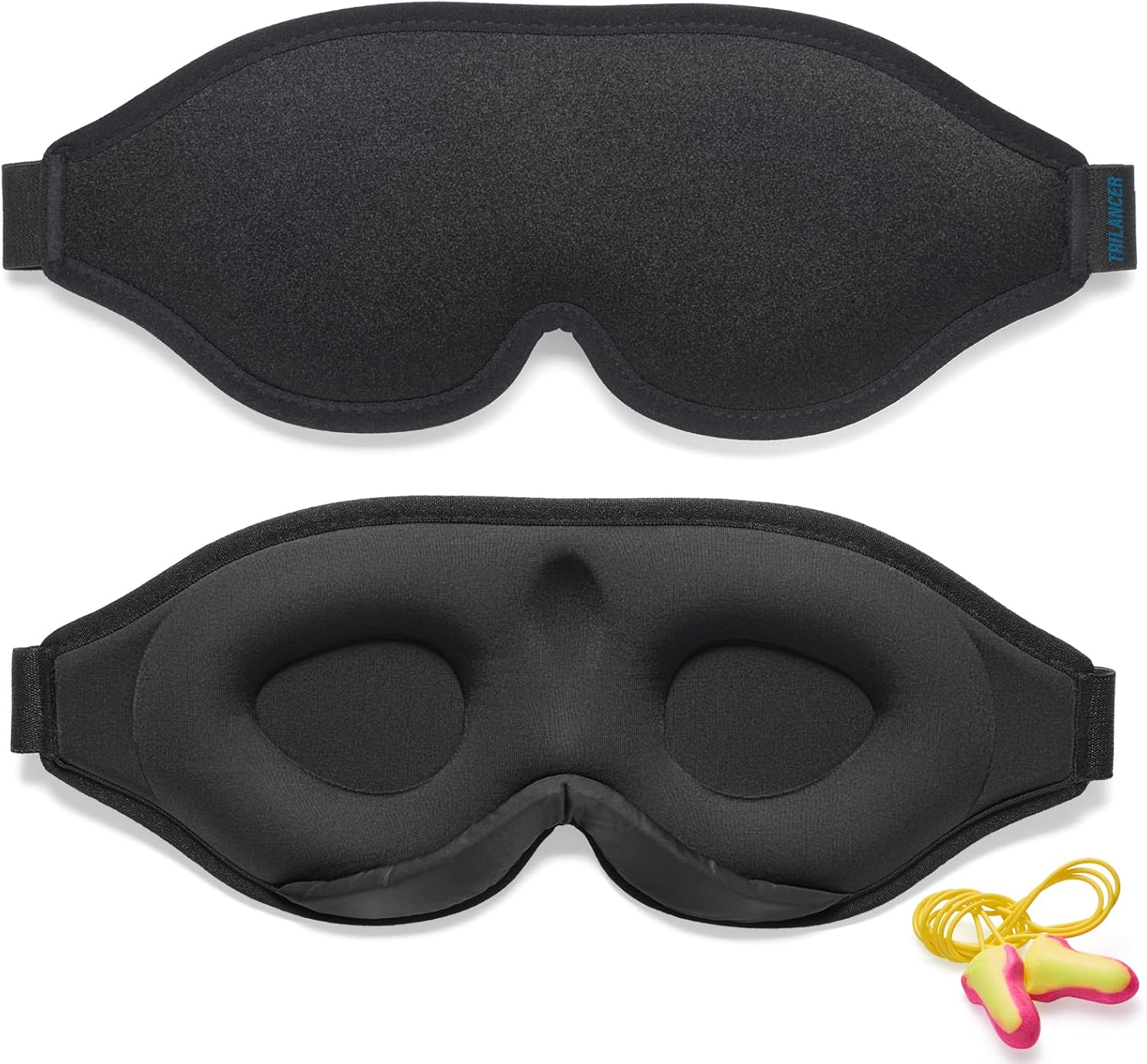 2025 Innovative Sleep Mask for Men and Women, Trilancer 3D 100% Light Blocking Design, Comfortable Eye mask, Blackout Blindfold for Sleeping, Nap, Meditation, Travel, with Earplugs (Black)