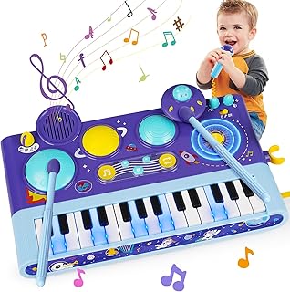 5 in 1 Toddler Musical Toys Piano Keyboard Xylophone Drum with Microphone 1 2 3 Year Old Girls Boys Music Toy Piano for Kids Ages 1-3 2-4 DJ Table Instruments Learning Baby Birthday