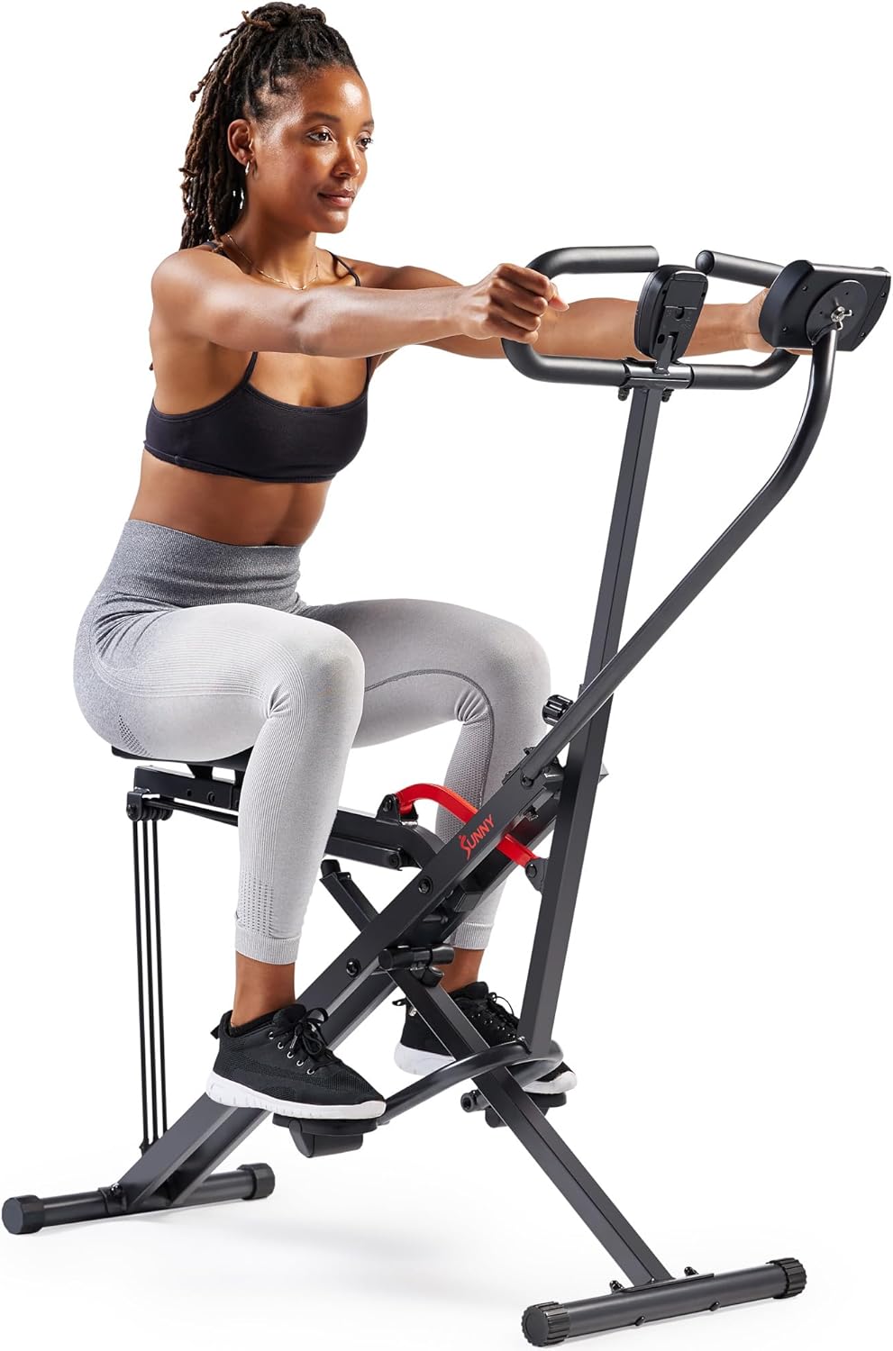 Sunny Health & Fitness Smart Upright Row-N-Ride Trainer w/Adjustable Resistance & 330LB Weight Capacity, Foldable Home Exercise Equipment for Arm, Glute & Leg Training, Free SunnyFit App Connection