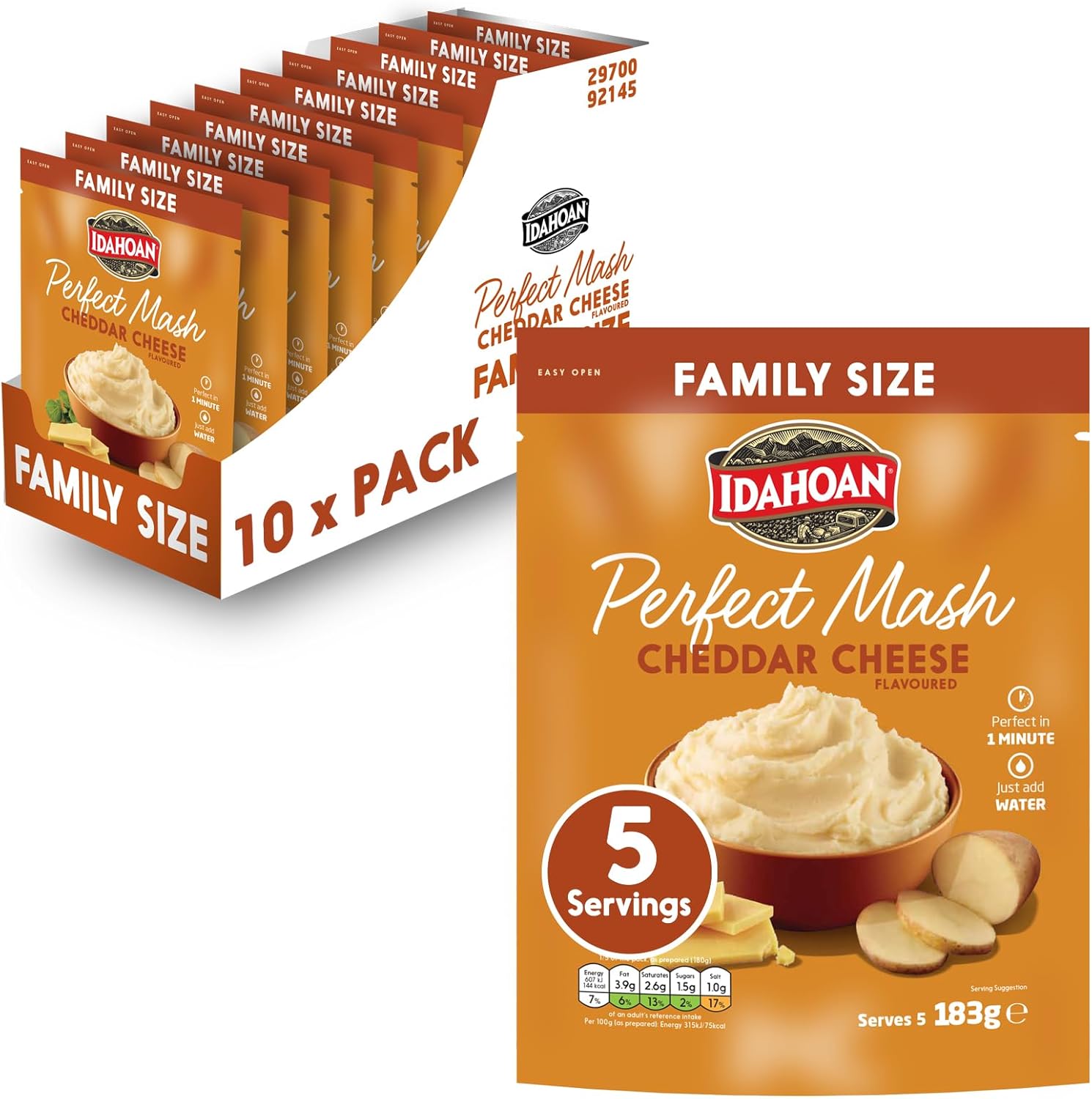 Idahoan Perfect Mash Potato Cheddar & Cheese Family 183g - Gluten Free Instant Mash Potatoes Cooks in 1 Minute Ready to Eat