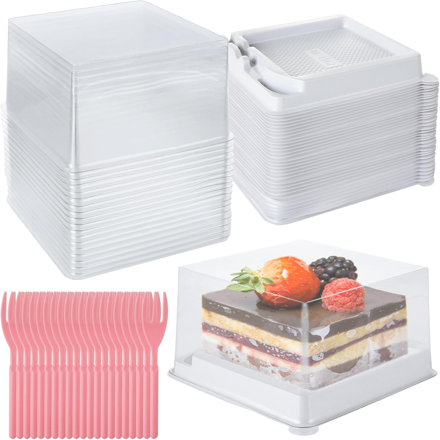 STARVAST 50 Pcs Mini Cake Boxes, 3.5 Inch Clear Plastic Bakery Boxes Dessert Boxes, Mini Cupcake Container Disposable To Go Food Containers for Cookies, Snacks and Desserts