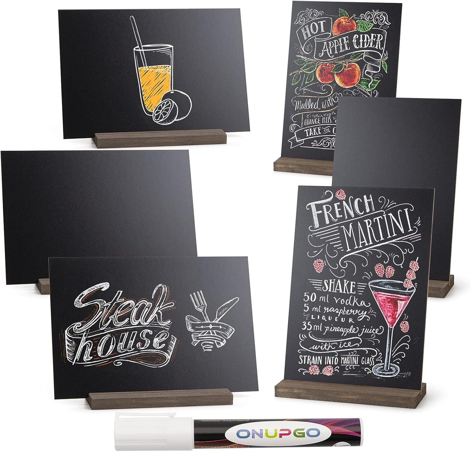 ONUPGO Mini Chalkboard Signs, Chalk Signs Vintage Wooden Tabletop Chalkboard Sign with Stands - Decorative Mini Chalkboard Table Signs Small Message Chalkboard Sign, Set of 6