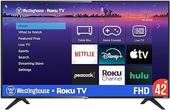 Westinghouse Roku TV - 42 Inch Smart TV, 1080P LED Full HD TV with Wi-Fi Connectivity and Mobile App, Flat Screen TV Compatible with Apple Home Kit, Alexa and Google Assistant