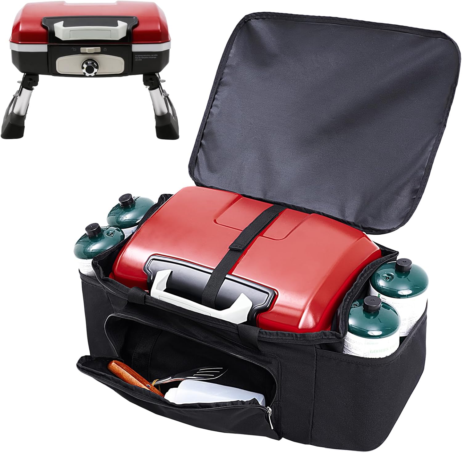 Carry Bag for Cuisinart CGG-180T/180TS/180TB Tabletop Propane Grill, Portable Gas Grill Carry Case with Propane Cylinder Pockets (Case Only)