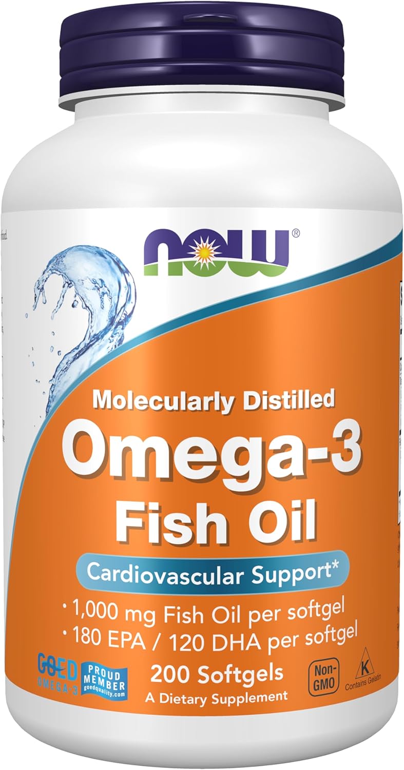 NOW Foods Supplements, Omega-3 180 EPA / 120 DHA, Molecularly Distilled, Cardiovascular Support*, 200 Softgels