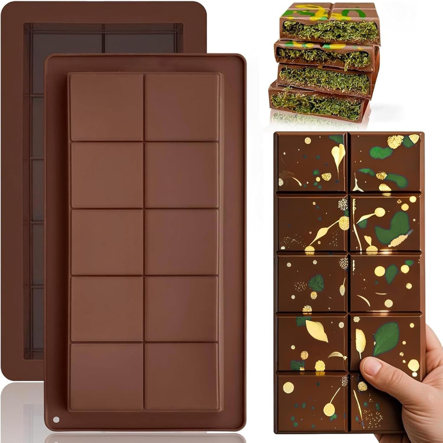 2-Pack Silicone Chocolate Bar Moulds – Deep Reusable Molds for Big Homemade Slabs, Thick Protein Bars, Candy, Granola, Energy Bars, DIY Gifts, Baking Tray