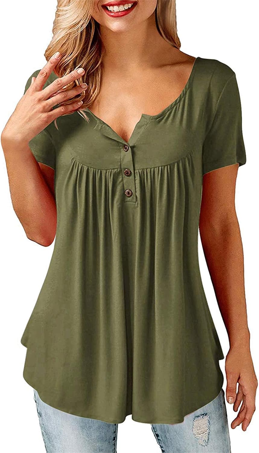 Beluring Women Casual V Neck Pleated Tunic Tops Shirts Blouse