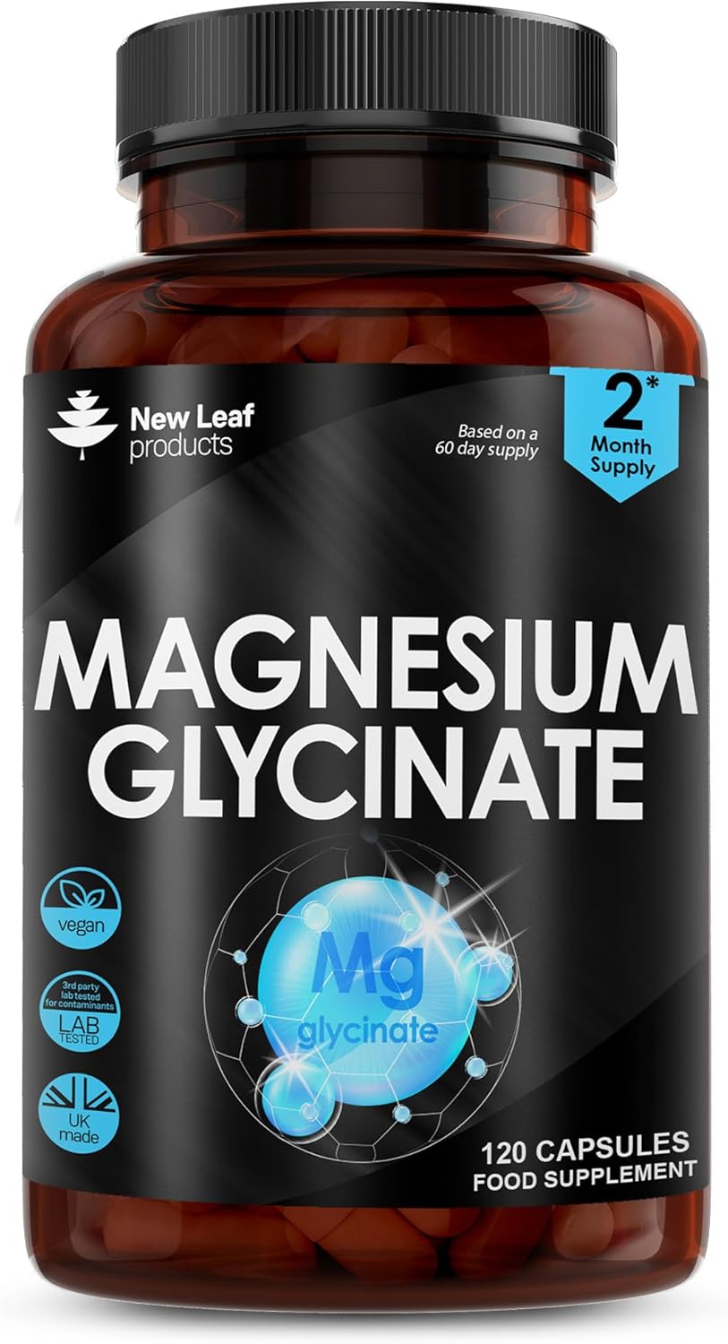 Magnesium Glycinate Supplements - 1040mg of Magnesium - 120 High Strength Capsules Providing 208mg Elemental Per Serving - Pure Active Ingredient - UK Manufactured by New Leaf Products