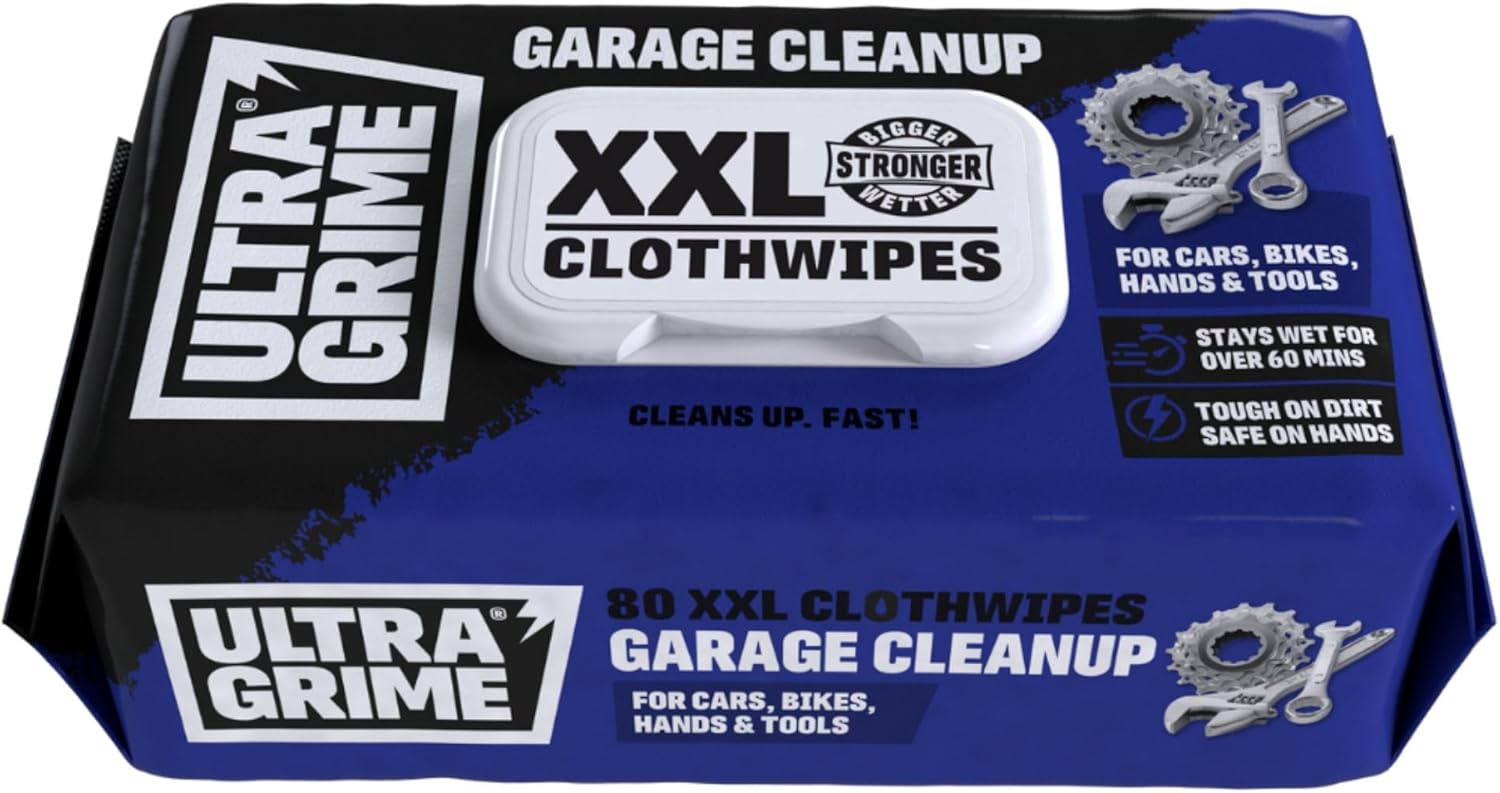 UltraGrime Garage XXL Wipes Heavy Duty 80 Thick Big Wipes - Cleaning Wipes Heavy Duty - Heavy Duty Wipes - Bike Cleaning Wipes - Car Dashboard Cleaner - Leather Cleaning Wipes - Multi Purpose Wipes