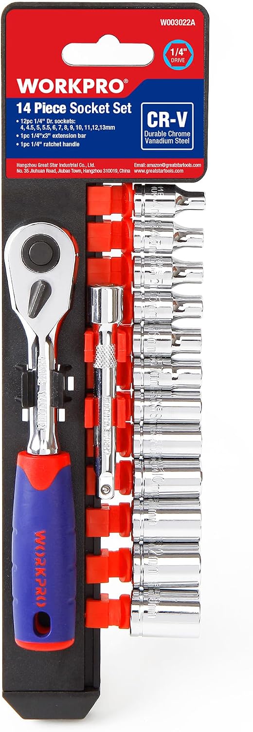 WORKPRO 14-Piece 1/4" Drive Socket Wrench Set, Metric 4-13 mm
