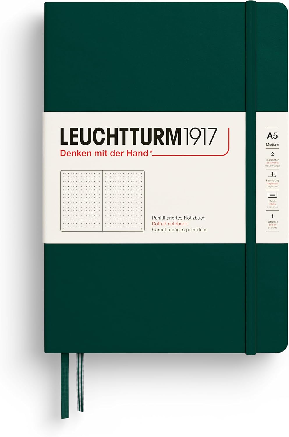 LEUCHTTURM1917 - Notebook Hardcover Medium A5-251 Numbered Pages for Writing and Journaling (Forest Green, Dotted)