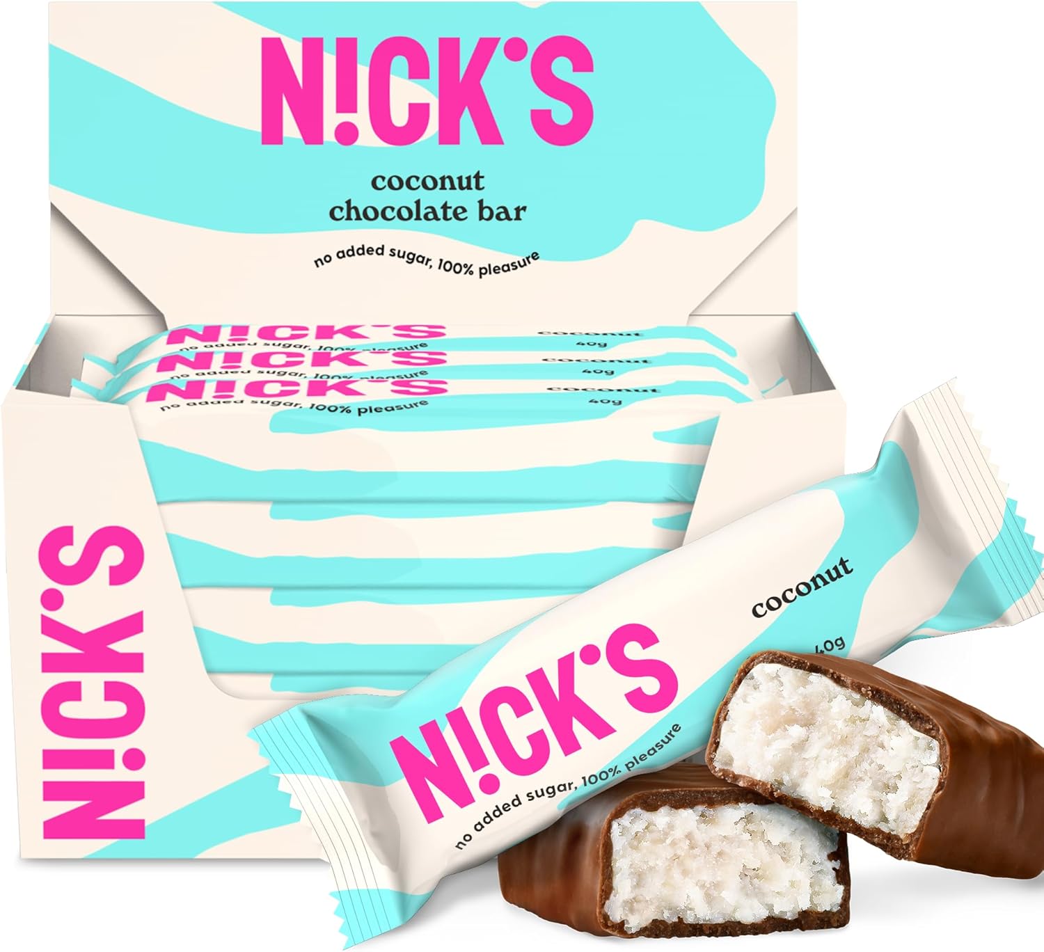 NICKS Coconut Keto Chocolate Bars No Added Sugar 175 Calories, 2 Net carbs, Gluten Free Sweets Low carb Candy Snack Bar (Multipack 15x40g)