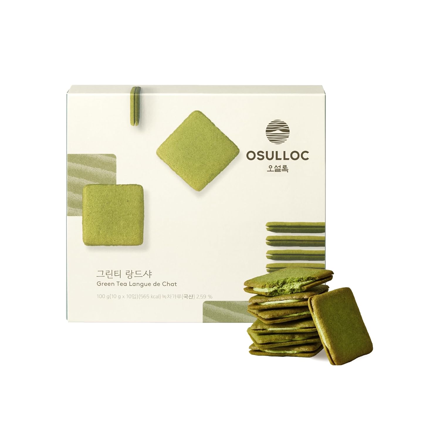 OSULLOC Langue de Chat Cookies (3.52oz, 100g) Korean Matcha Flavored Snacks | Asian Snacks, Premium Tea Food