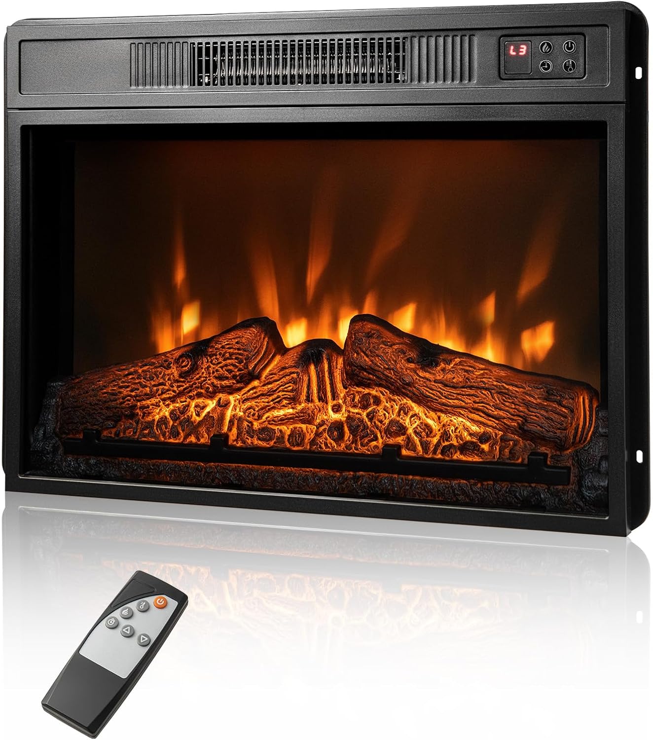 RELAX4LIFE 23-inch Electric Fireplace Heater - Wall Mounted & Recessed Fire Place w/3 Adjustable Flame Brightness, 6H Timer, Overheat Protection, Remote Control, 1400W Freestanding Fireplace Insert