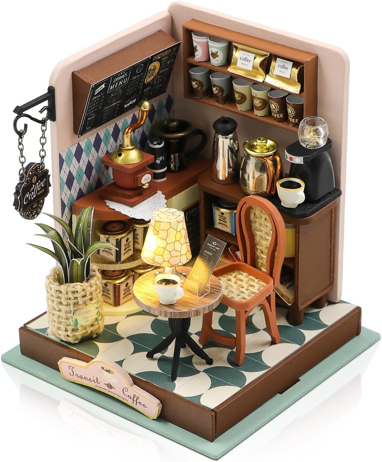 Cuteefun DIY Miniature House Kits, 3D Wooden Dollhouse Kits, Tiny Model House for Adults to Build, Mini House Crafts for Teens Adults Hobby Birthday Gifts (Coffee Time)