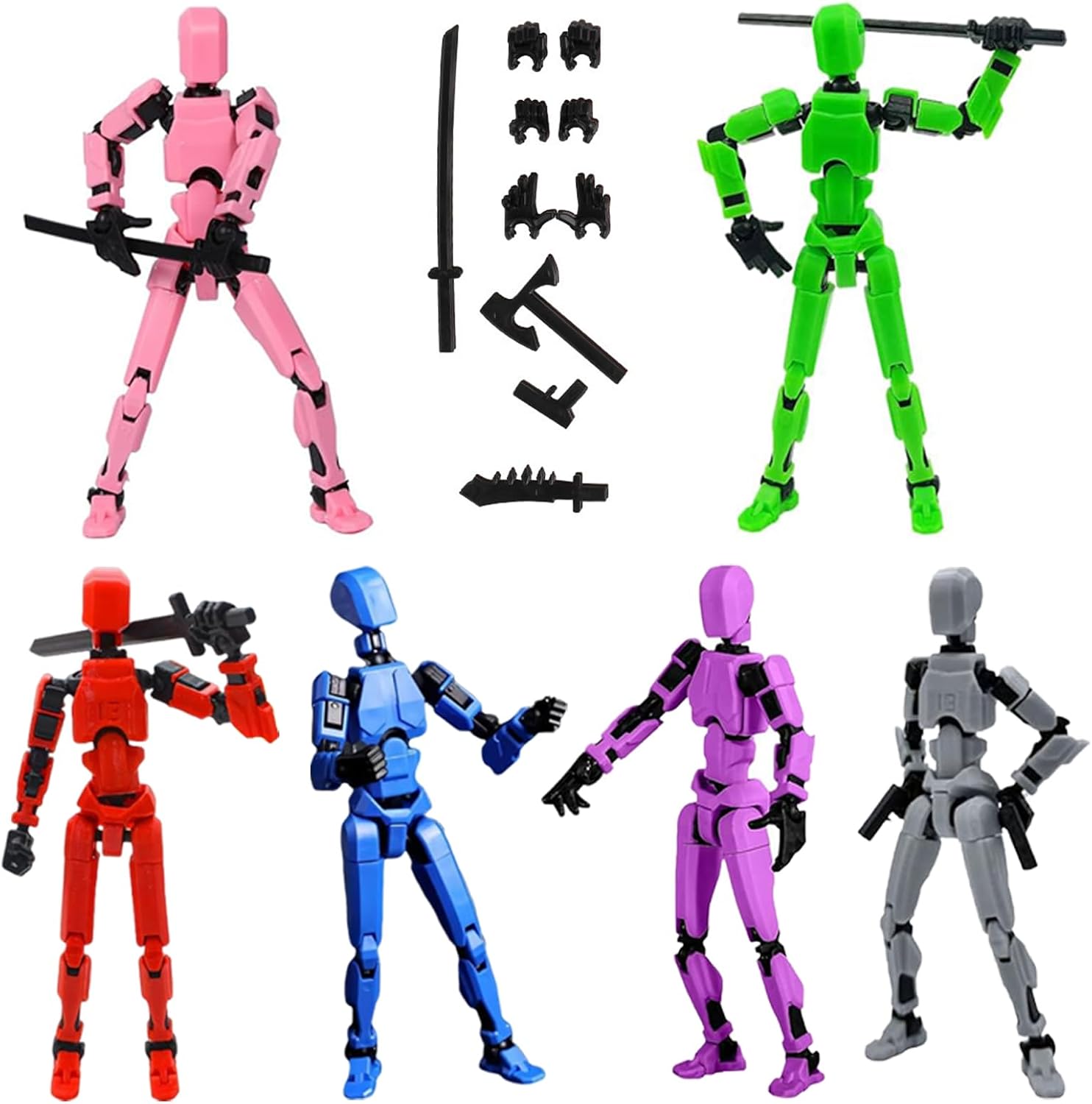 WORUIB 6Pcs Action Figures, T13 Action Figure, Dummy 13 Action Figure, 3D Decompression Movable Joint Dummy Doll Toy for Children and Adults DIY, Children's Gift (6 Colors)
