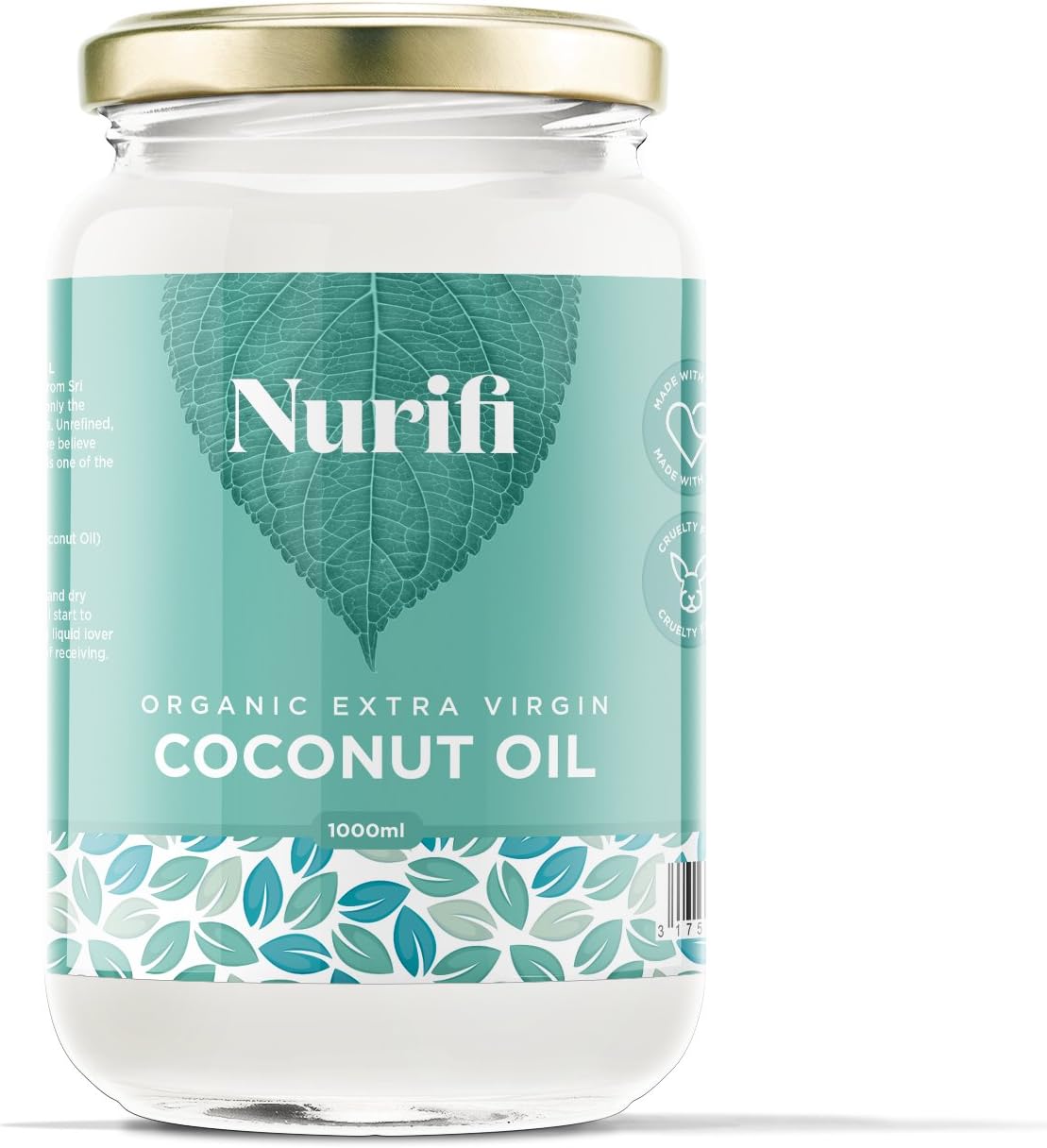 1L Organic Extra Virgin Coconut Oil - Pure, Raw & Cold Pressed - Suitable for Cooking, Baking, Haircare & Skincare