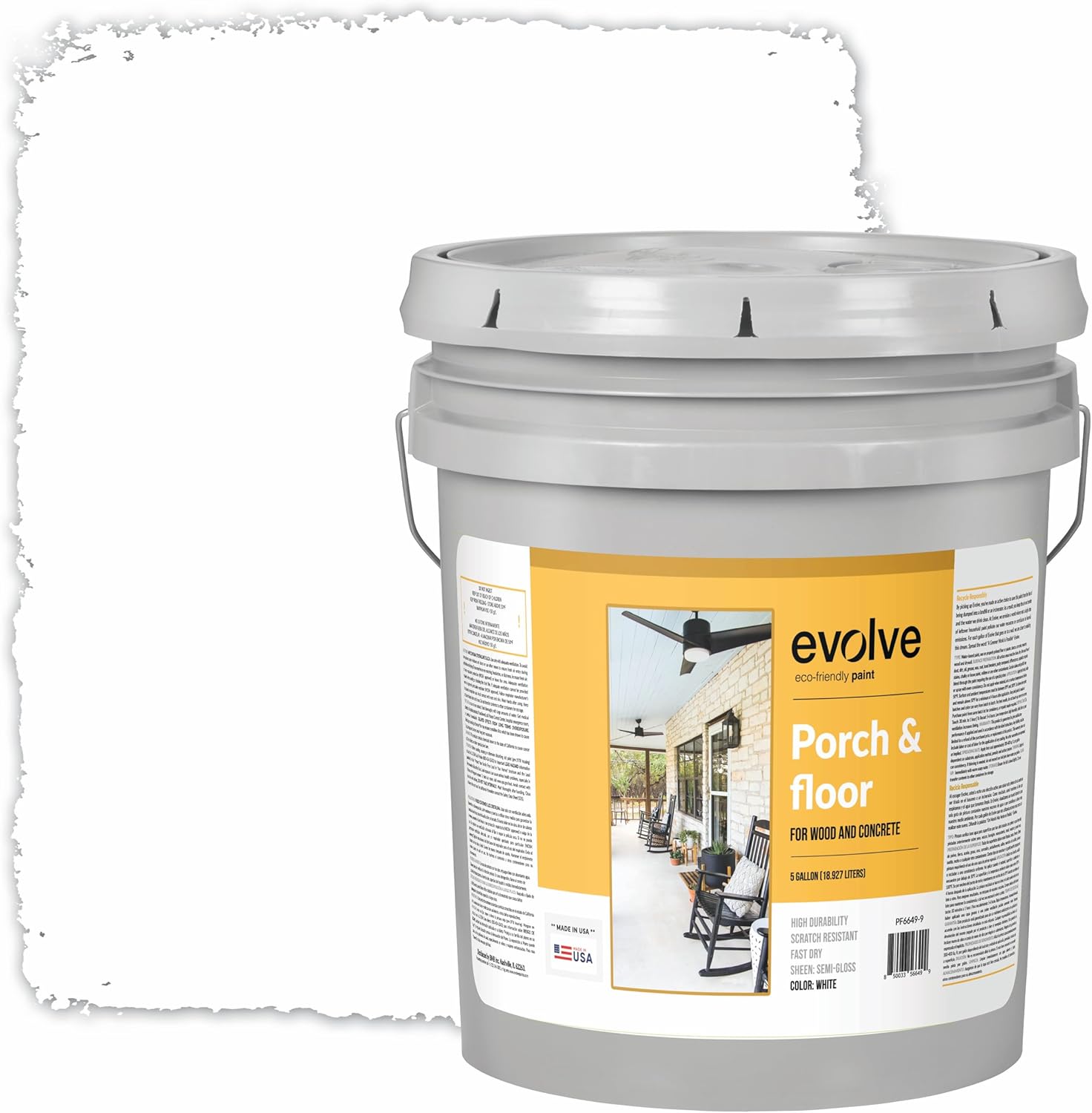 EVOLVE Porch & Floor: Fast-Dry, High Durability, Scratch-Resistant Paint for Wood & Concrete Surfaces, (White, 5- Gallon)