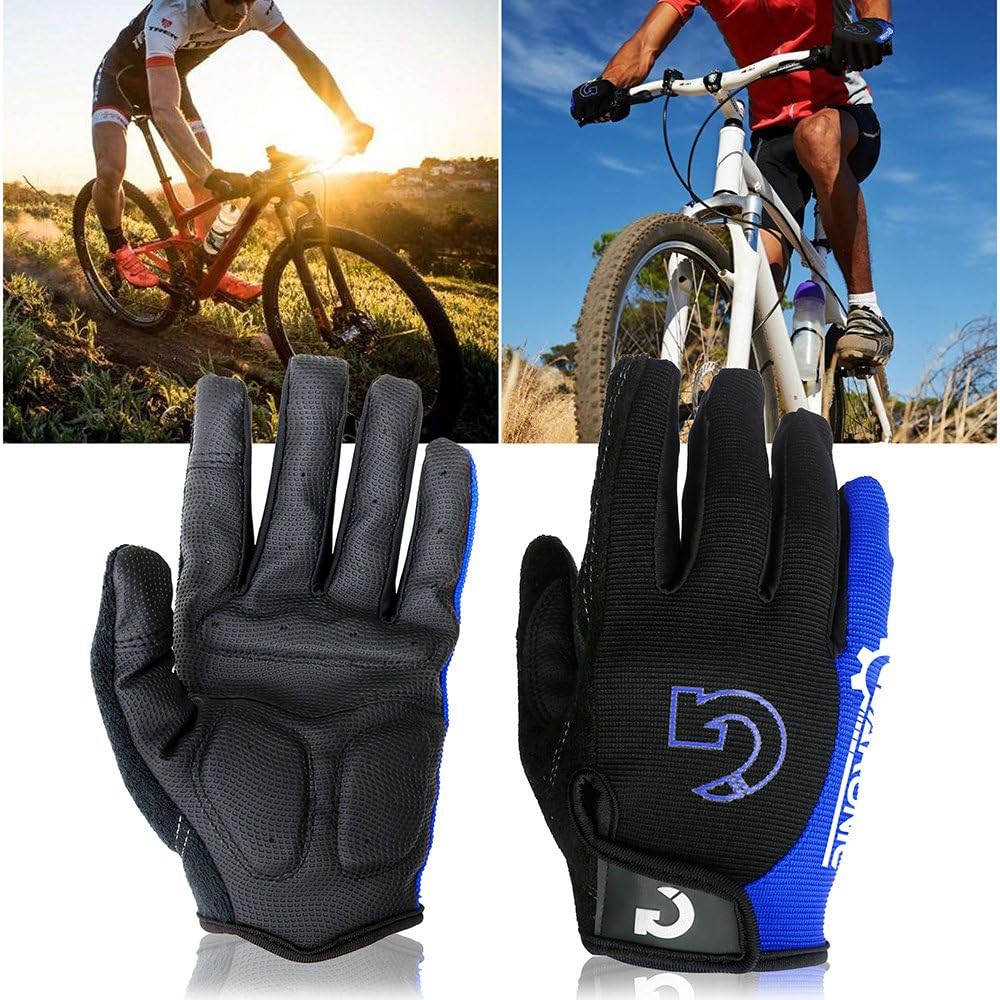 Gearonic Cycling Gloves for Men - Breathable Foam Padded MTB Biking Gloves with Anti-Slip and Shock Absorbing Technology - Full Finger Guantes