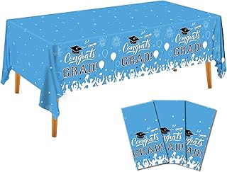 3Pcs 2024 Graduation Party Tablecloth Light Blue Graduation Party Supplies Disposable Rectangle Plastic Waterproof Table Cover Grad Party Decorations 54 x 108 inches