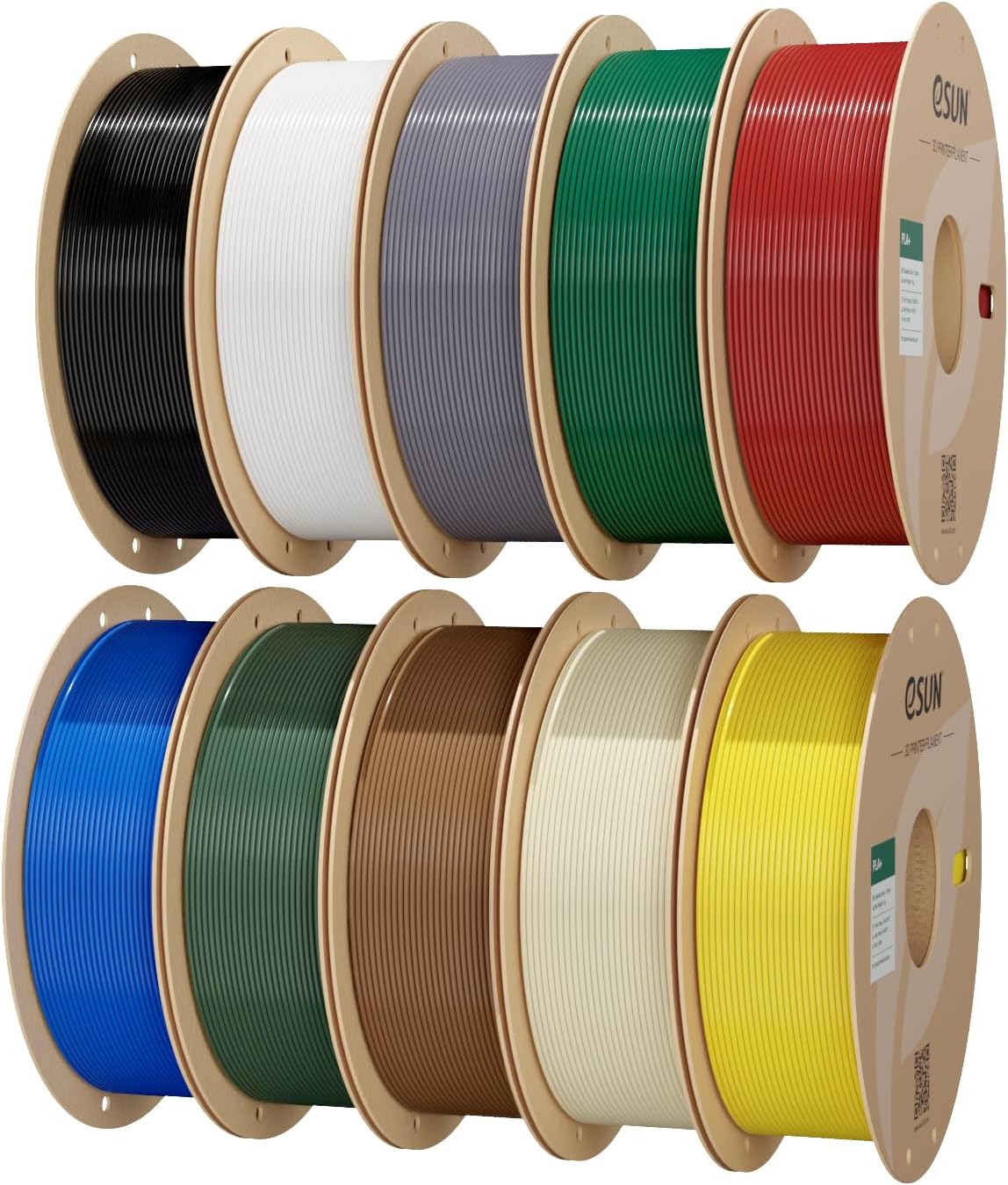 eSUN 10KG Bulk PLA+ Filament 1.75mm, Classic 10 Colors Bundle, 10 Spool Pack (1KG/Spool) Pro-Grade High Toughness PLA Plus 3D Printer Filament, Clog-Free, Dimensional Accuracy +/- 0.03mm