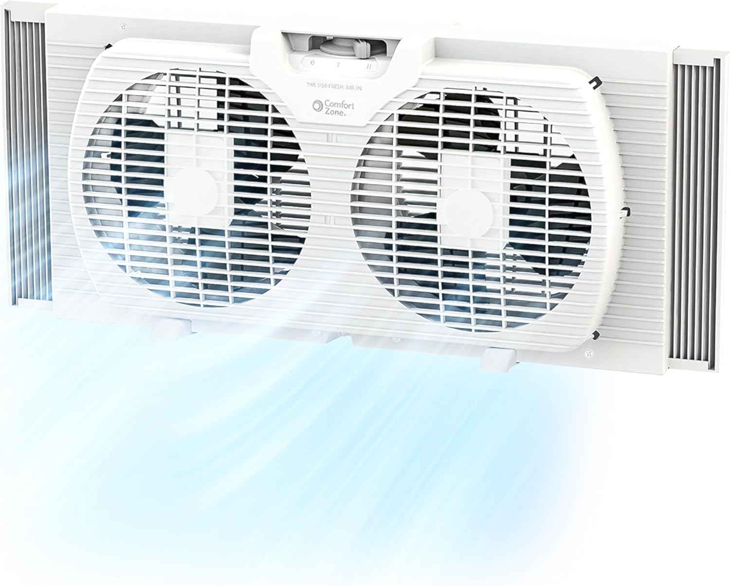 Comfort Zone Twin Window Fan with Reversible Airflow Control, 9 inch, Auto-Locking Expanders, 2 Speed Fan, Dual Fan, Exhaust, Airflow 9.84 ft/sec, Ideal for Home, Kitchen, Bedroom & Office, CZ319WT