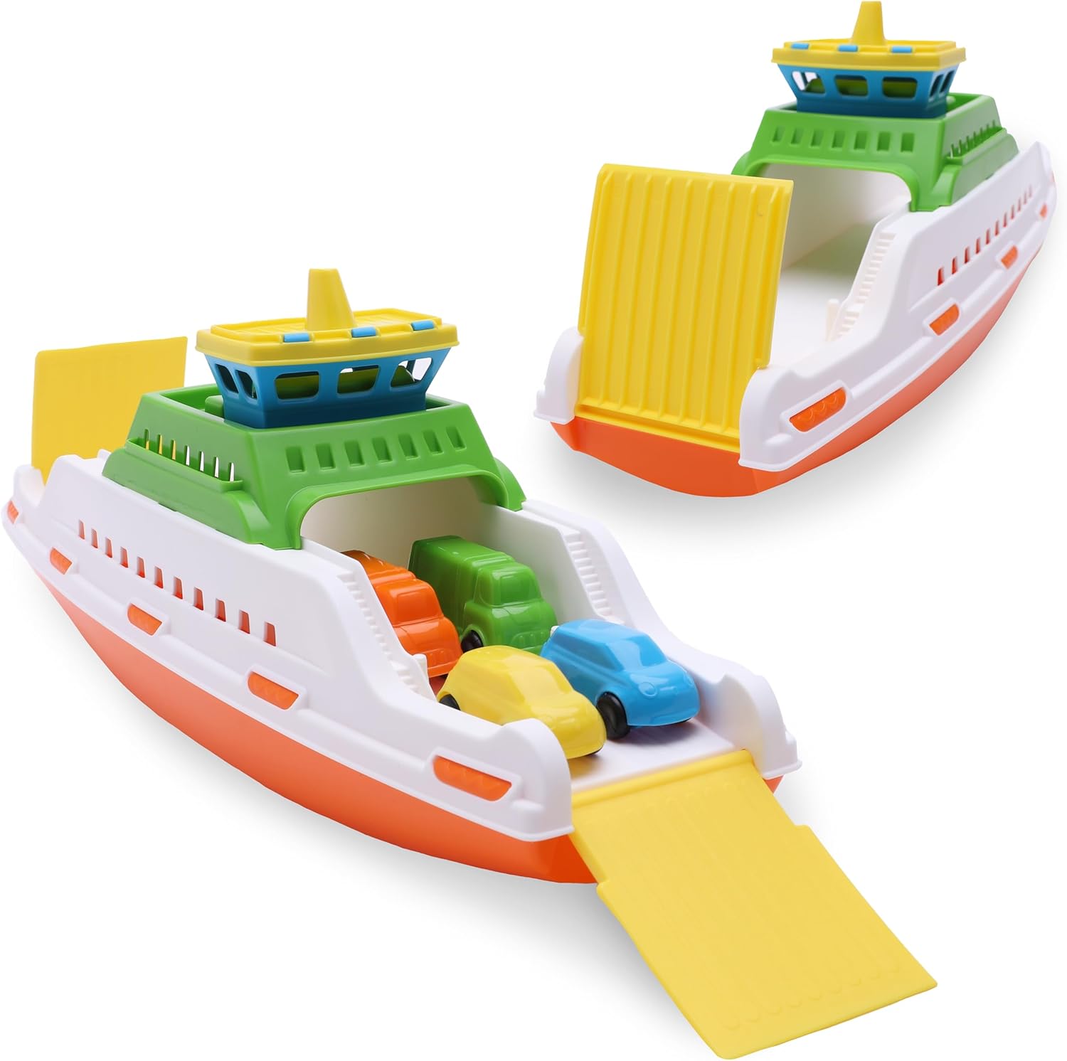 Toyland® 39cm (15") Colourful Ferry Boat With Moveable Ramps & 4 Mini Cars - Kids Floating Water Toy - Pool & Bathtime Toys - 3 Years+