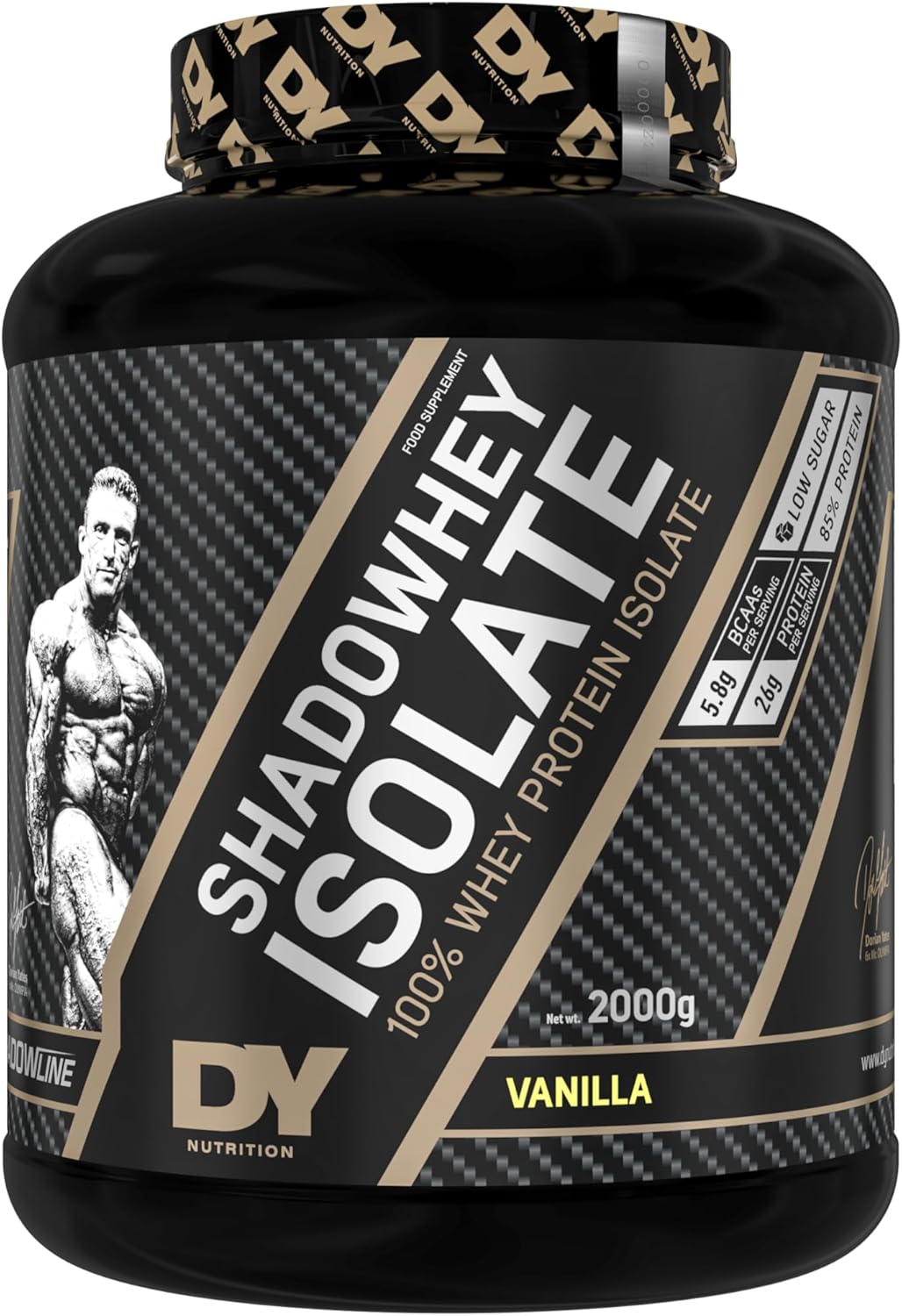 DY Nutrition - Shadowhey Isolate 100% Whey Protein Powder 2Kg | 25g Protein per Serving | 66 Servings | 7.3g of BCAAs | Cold Processing Filtered | Premium Absorption Lactose Free (Vanilla)